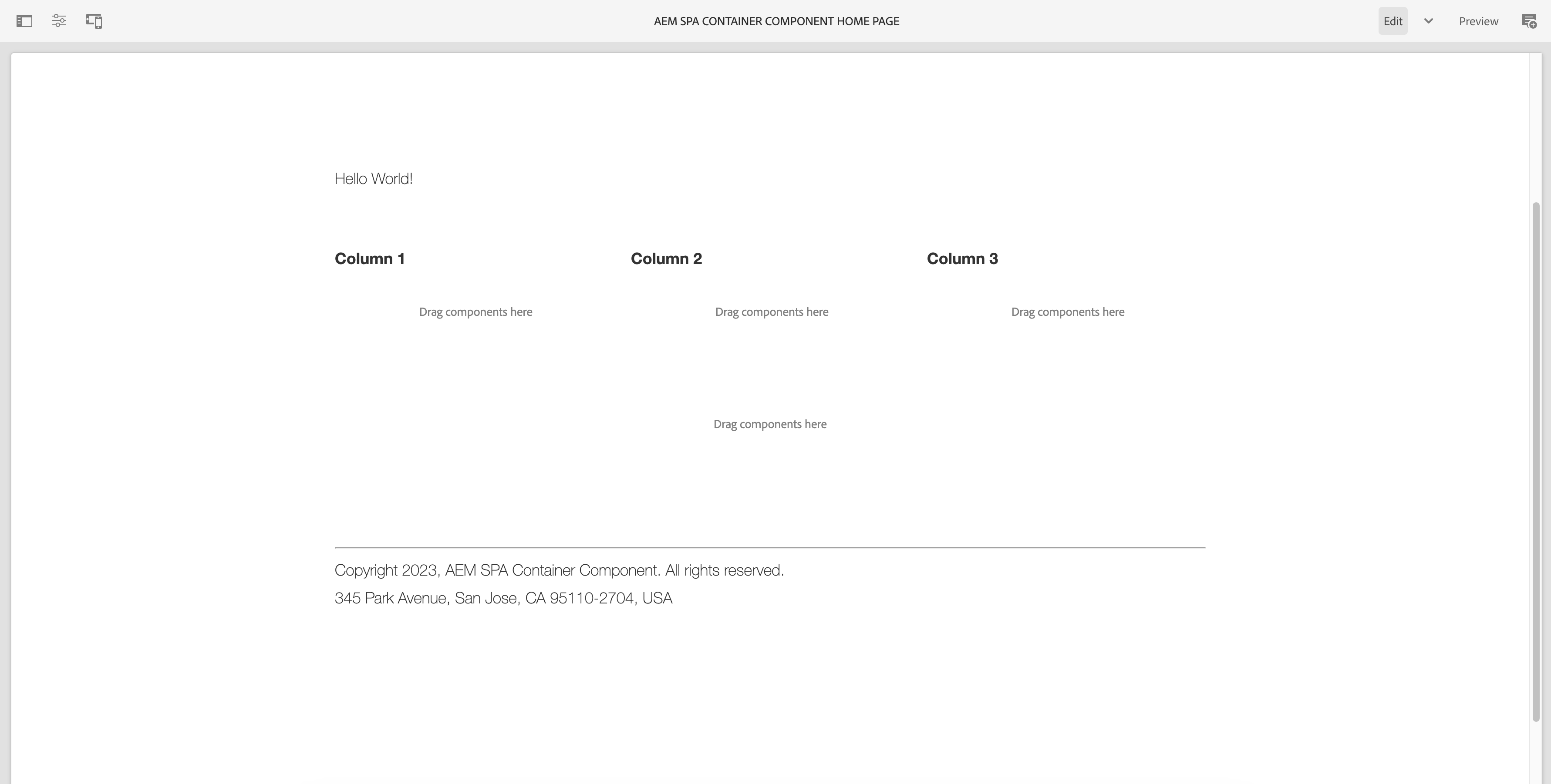 AEM Column Control Edit Mode