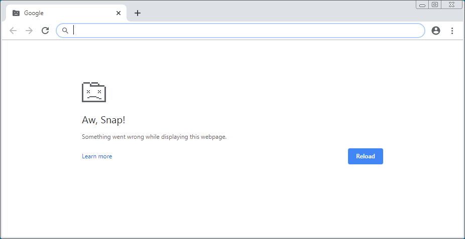 "Aw, Snap!" Google Chrome error screenshot