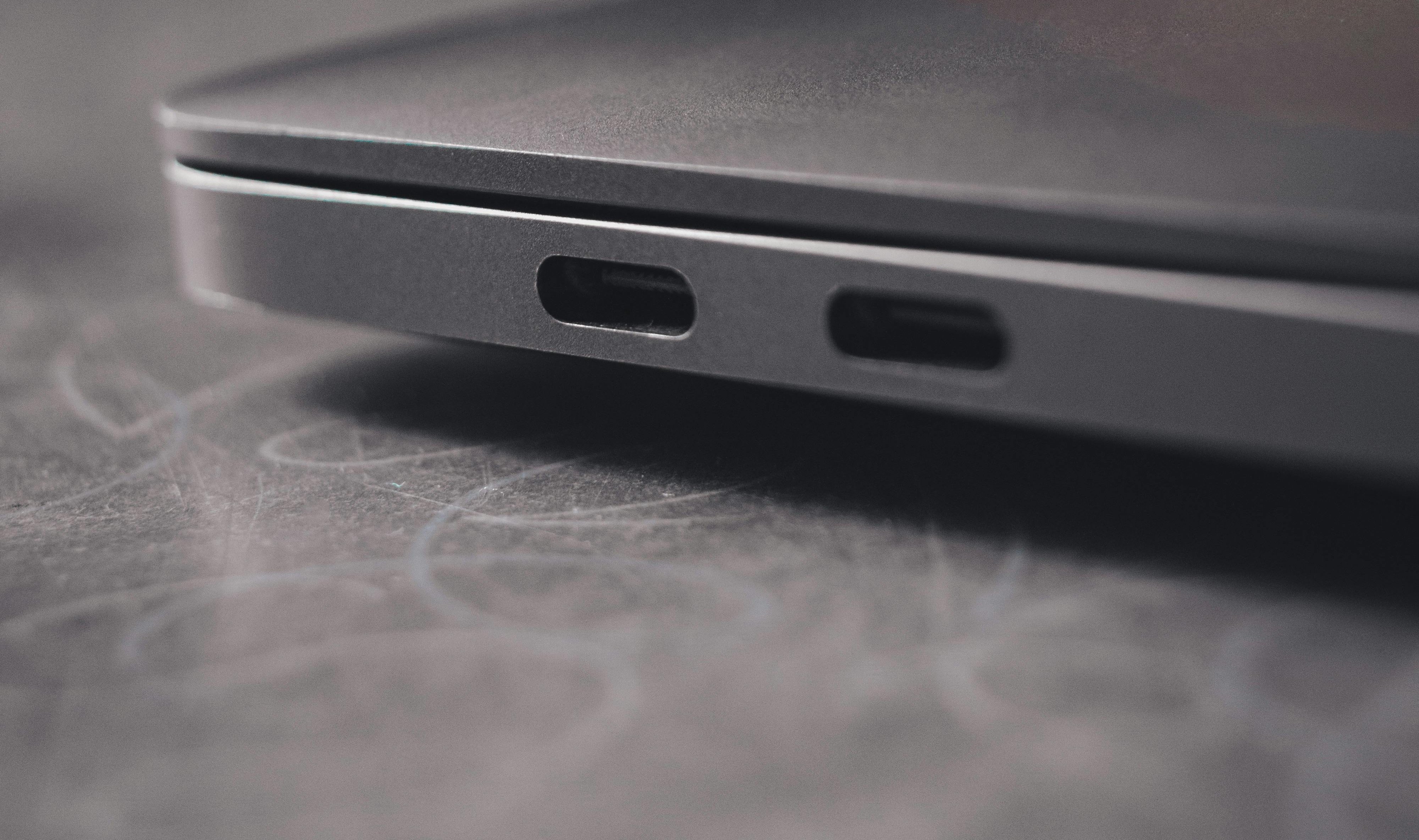 Close-up to USB-C ports of a laptop, an analogy to MCP Servers.